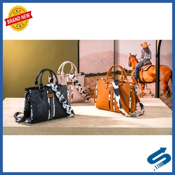 Western Animal Print Tote Bag with Top Handle and Multiple Pockets - Picture 7 of 7